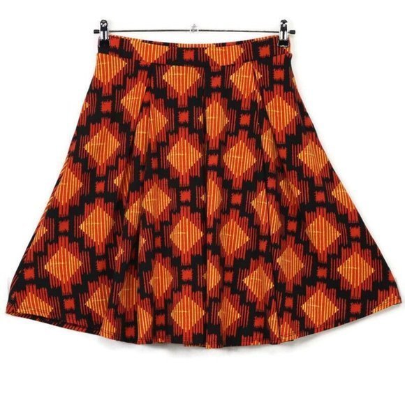 LuLaRoe Madison A-Line Pleated Skirt Orange Yellow Black M Medium - Picture 1 of 12